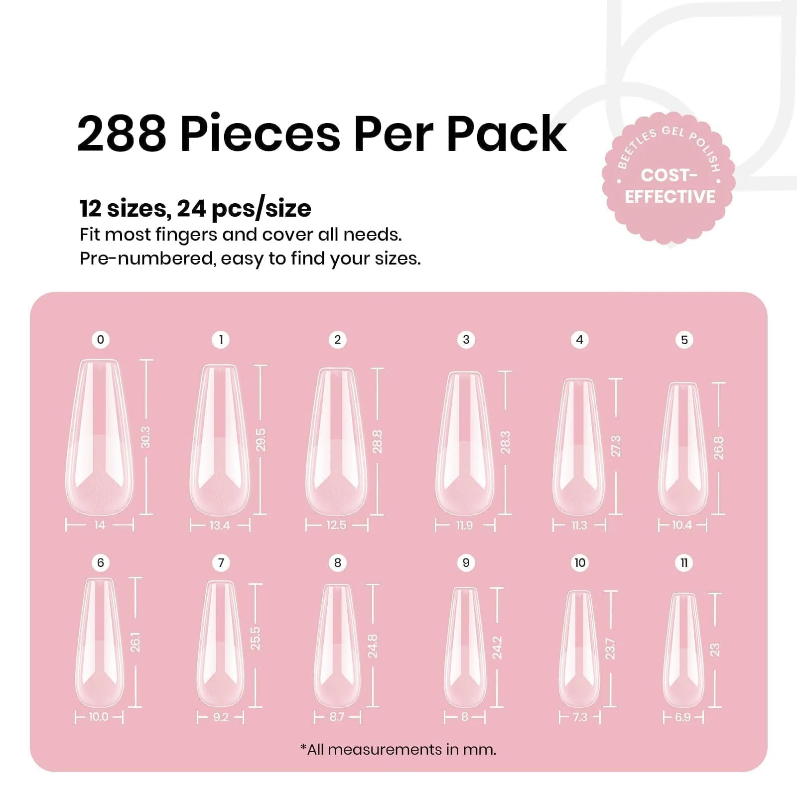 Beetles 12 Sizes Coffin Long 288pcs Etch X Nail Tips Gel Nail TipsShort - Image 7