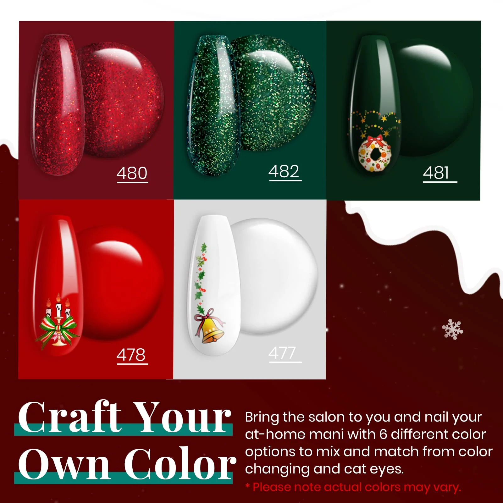 Beetles Nails  Gel Nail Polish Set- 5 Colors Sparkle Red Green Gel Polish Kit - Image 3