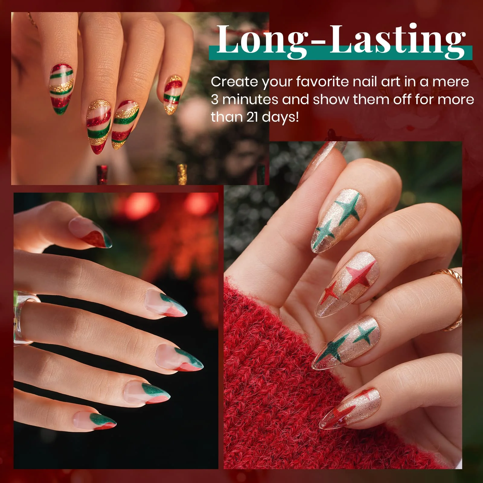 Beetles Nails  Gel Nail Polish Set- 5 Colors Sparkle Red Green Gel Polish Kit - Image 4
