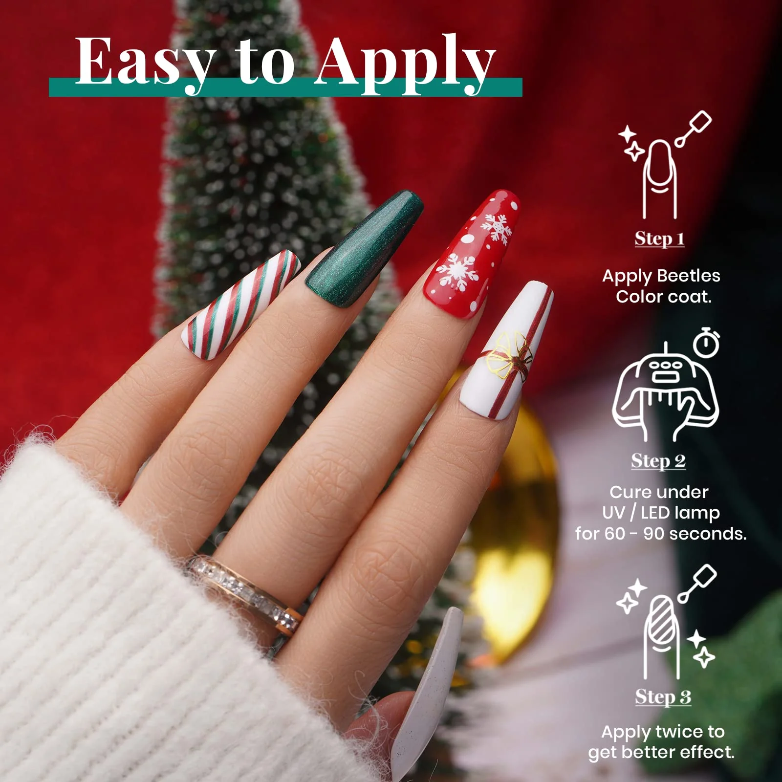 Beetles Nails  Gel Nail Polish Set- 5 Colors Sparkle Red Green Gel Polish Kit - Image 5