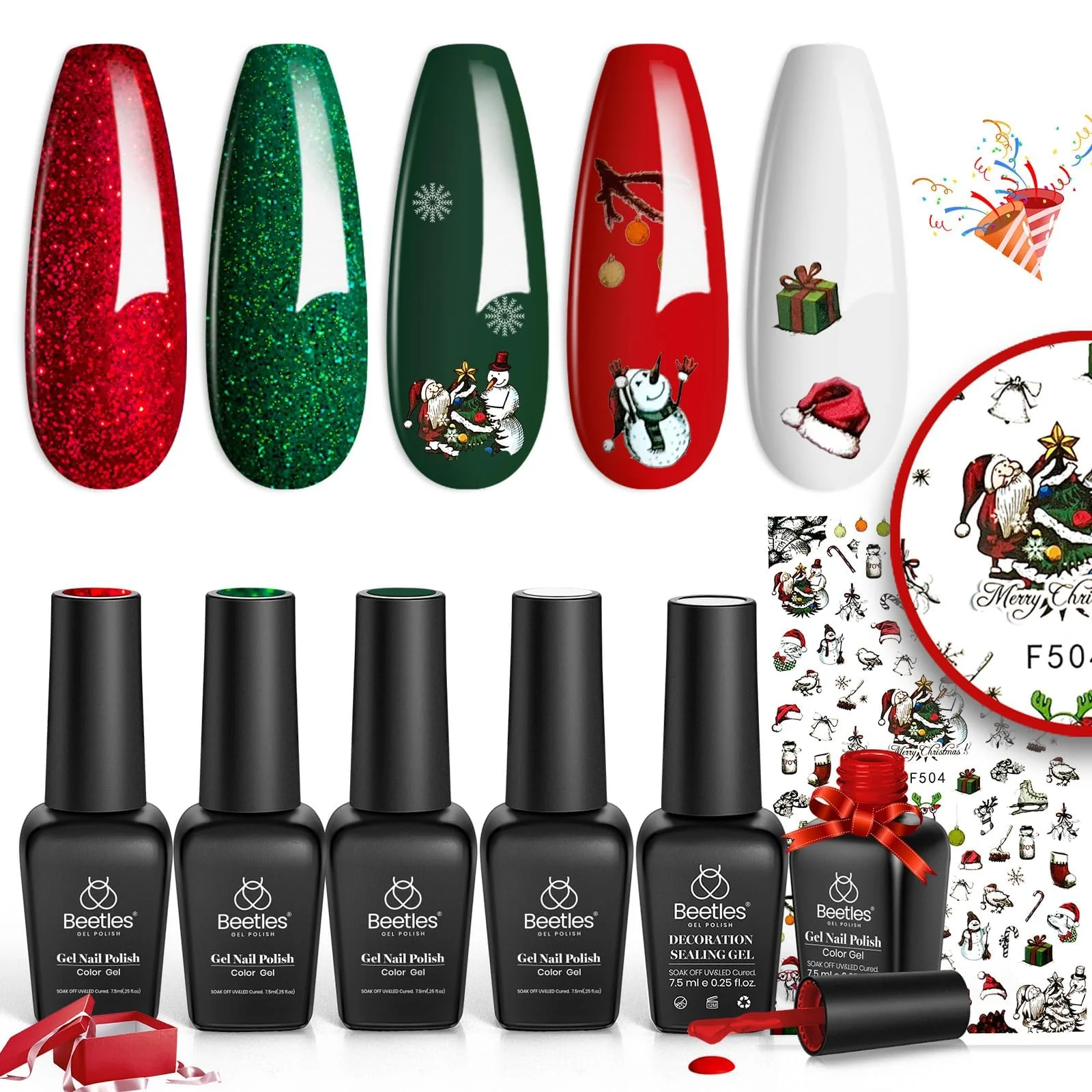 Beetles Nails  Gel Nail Polish Set- 5 Colors Sparkle Red Green Gel Polish Kit - Image 9