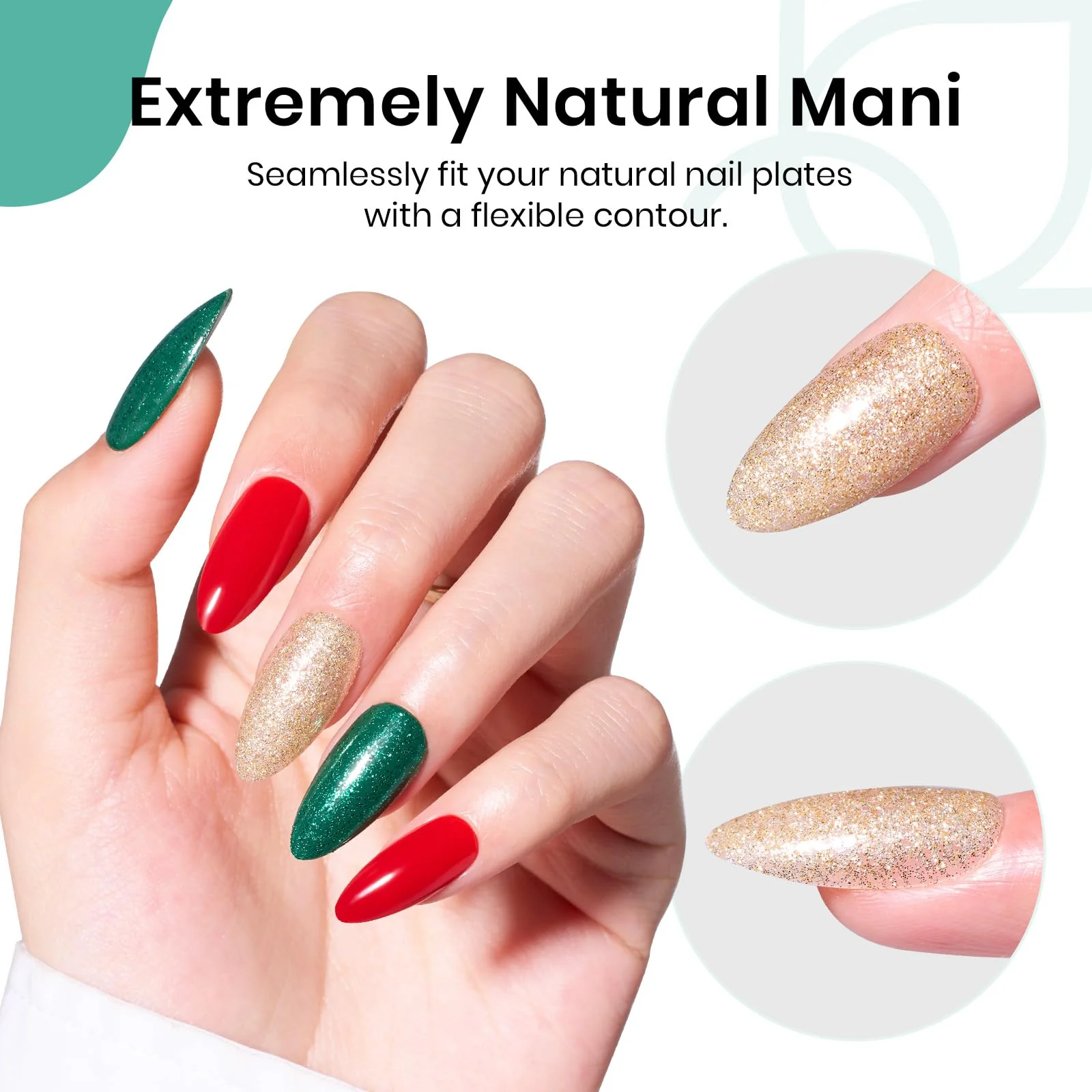 Beetles Christmas Press on Nails 15 Sizes - 30 Fake Nails Kit Red Green Press on Nails - Image 4
