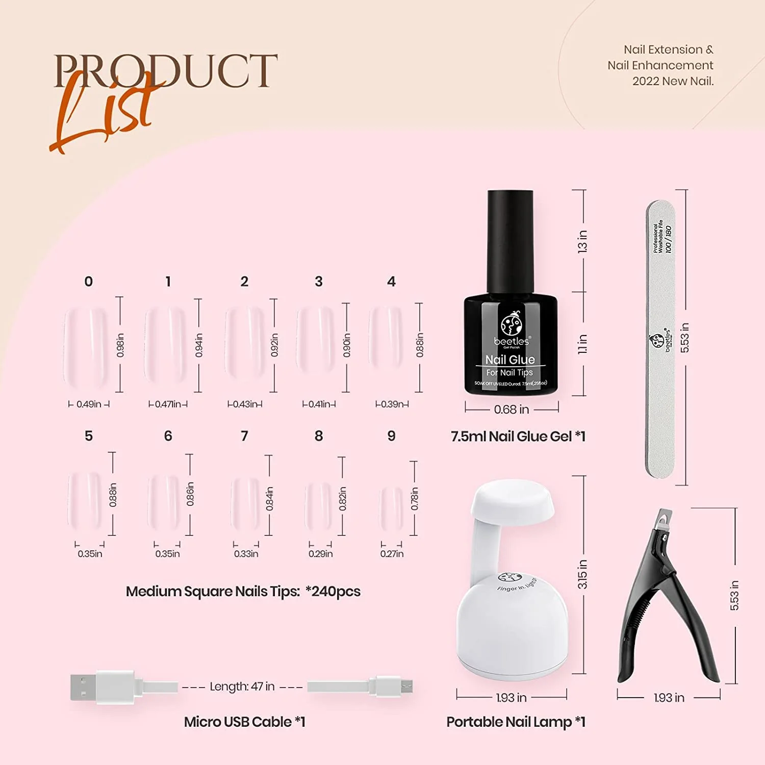 Beetles Easy Gel Tips Nail Extension Kit 2 In 1 Nail Glue Gel Base Coat with Pre-shaped Medium Square Nails - Image 6