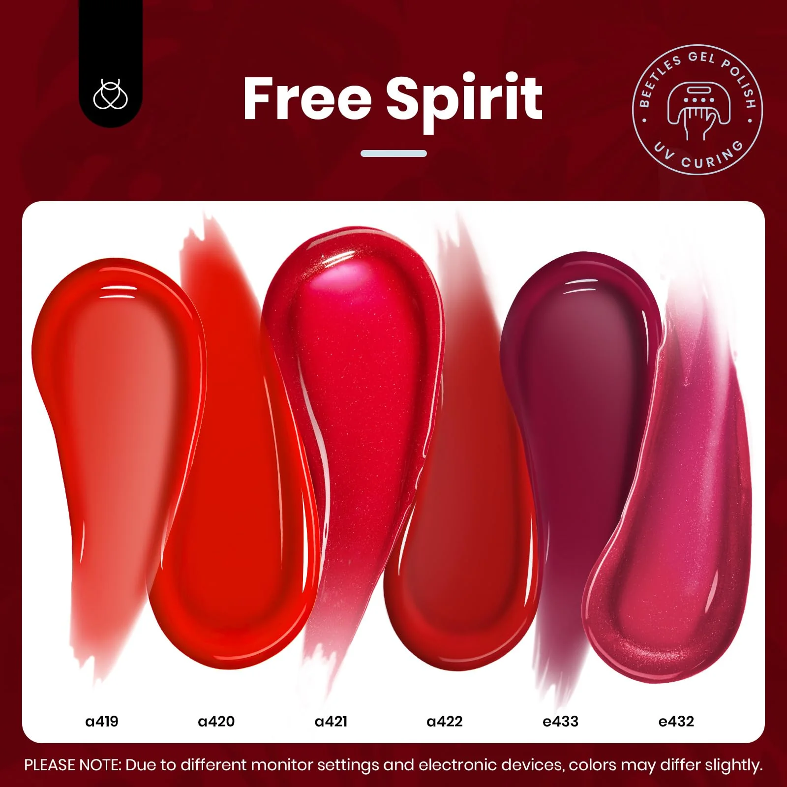 Beetles Gel Polish Bloody Red -15ML 6 Colors Shimmer Burgundy Gel Polish Kit - Image 3