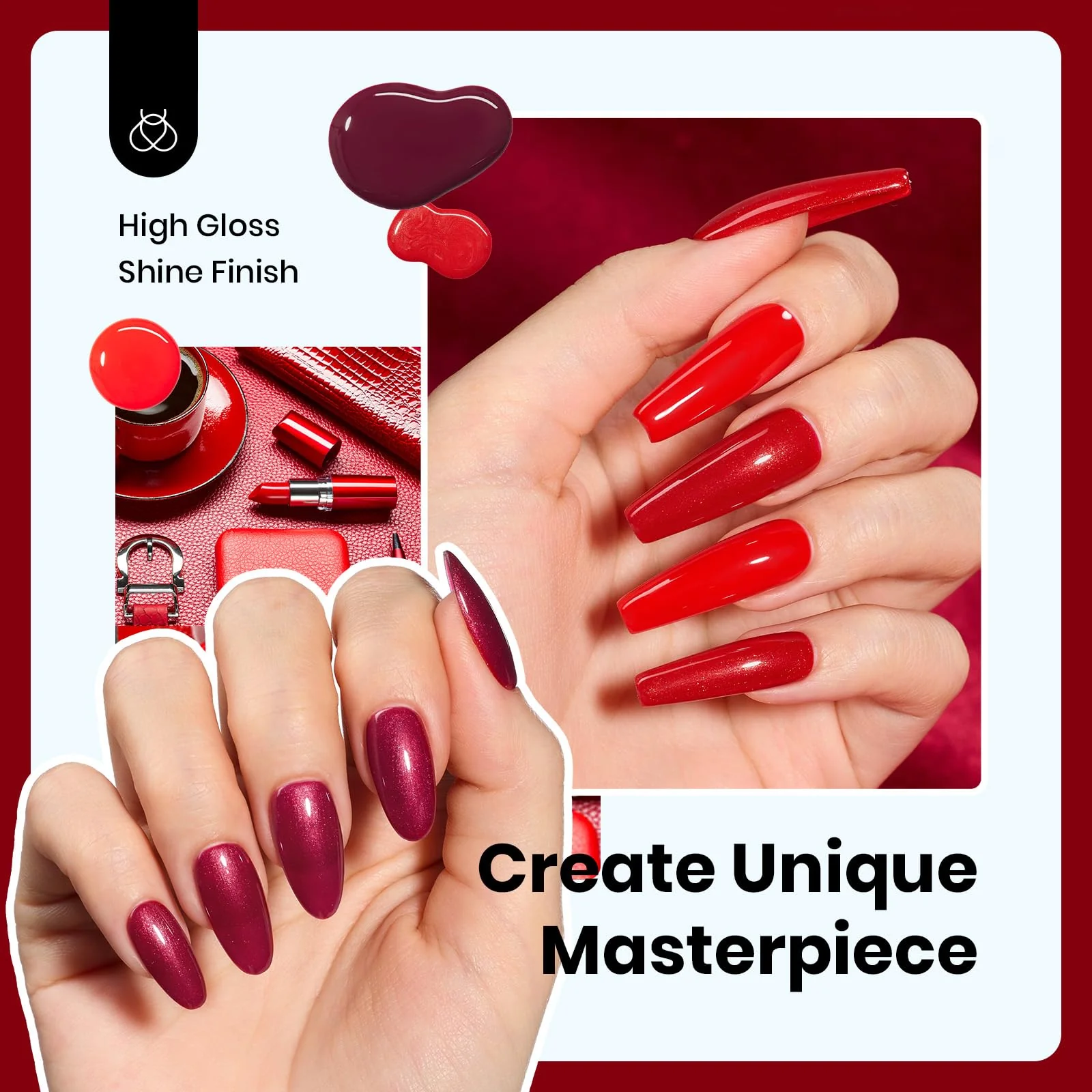 Beetles Gel Polish Bloody Red -15ML 6 Colors Shimmer Burgundy Gel Polish Kit - Image 6