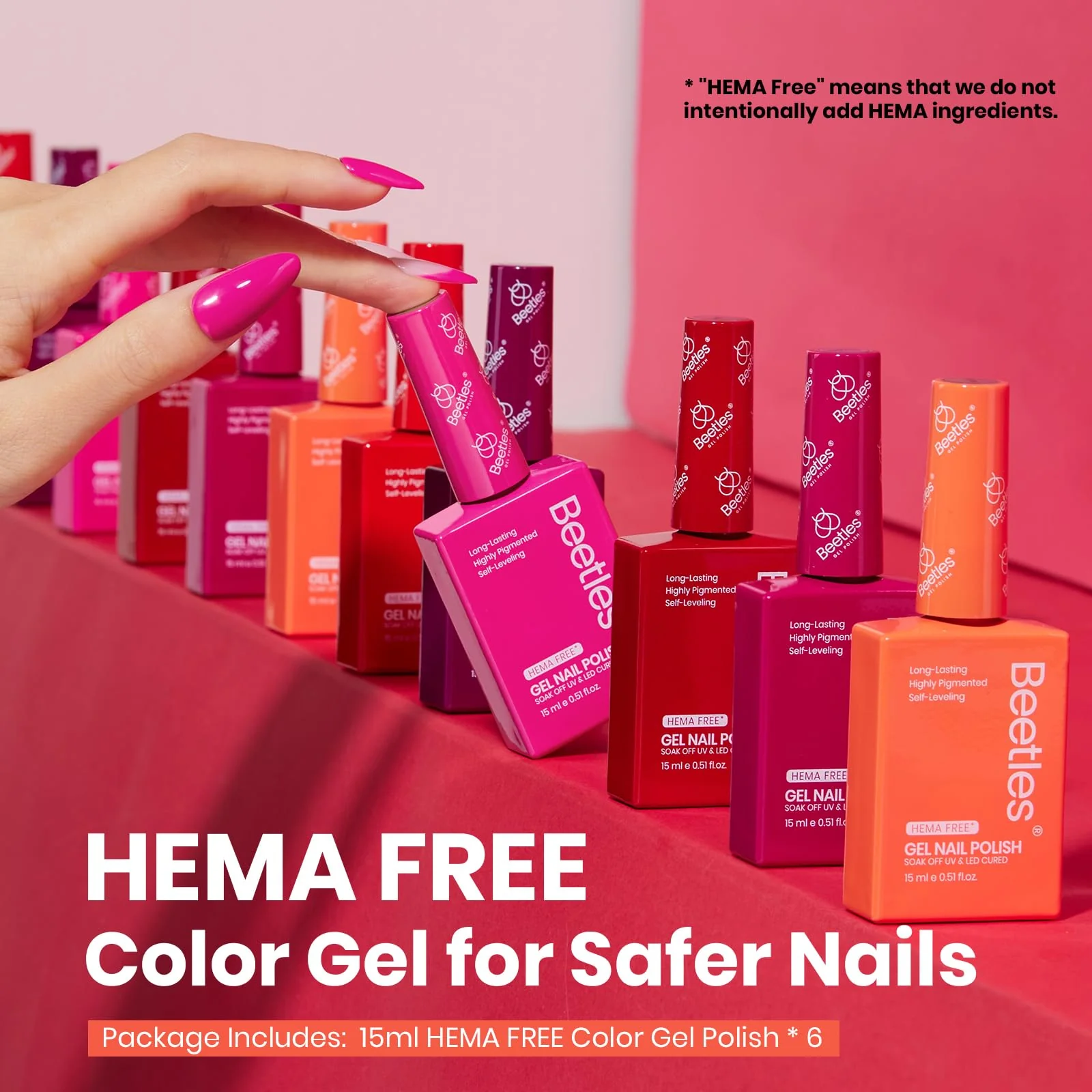 Beetles Gel Polish Fiery Passion - 15ML 6 Colors Shimmer Burgundy Gel Polish Kit - Image 2