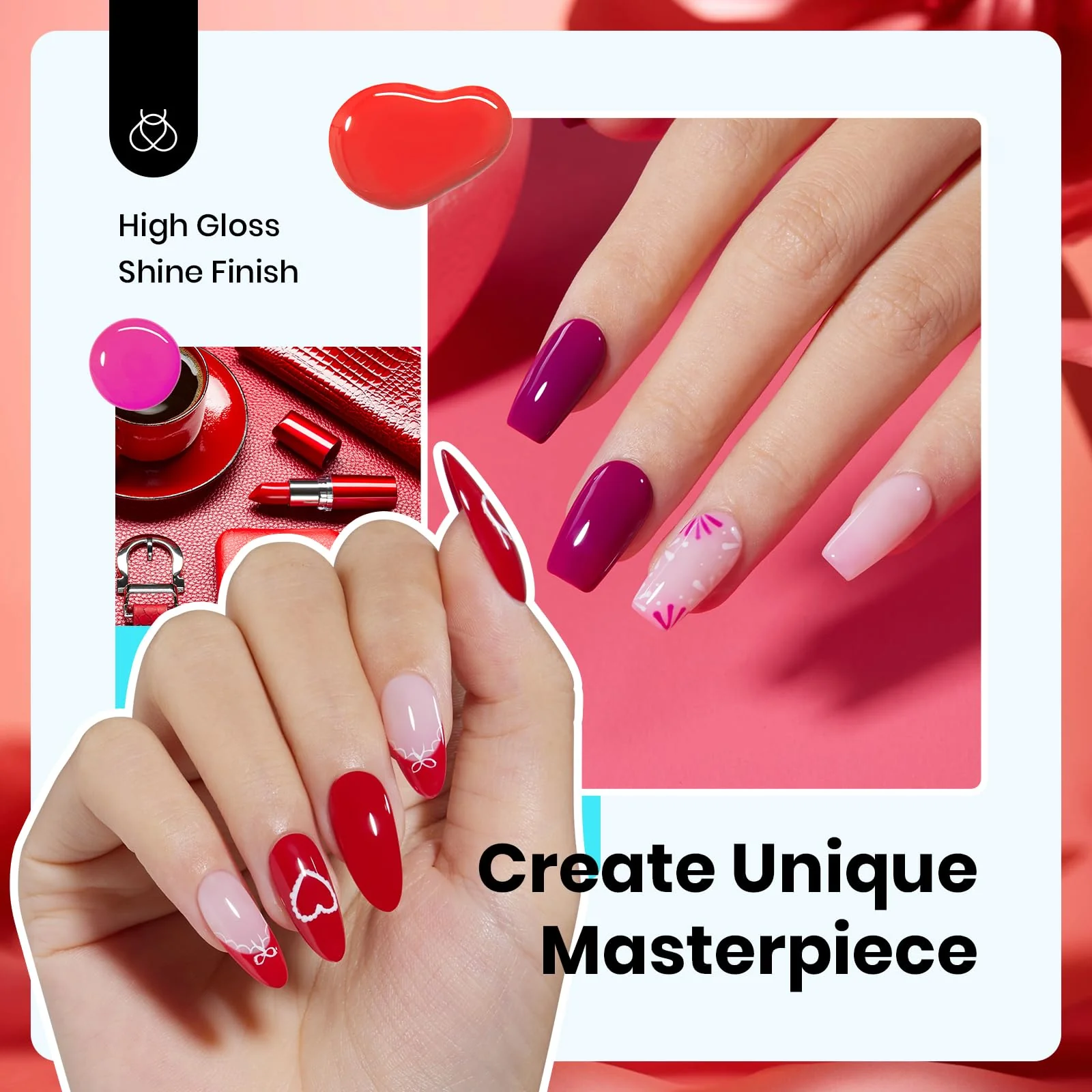 Beetles Gel Polish Fiery Passion - 15ML 6 Colors Shimmer Burgundy Gel Polish Kit - Image 4