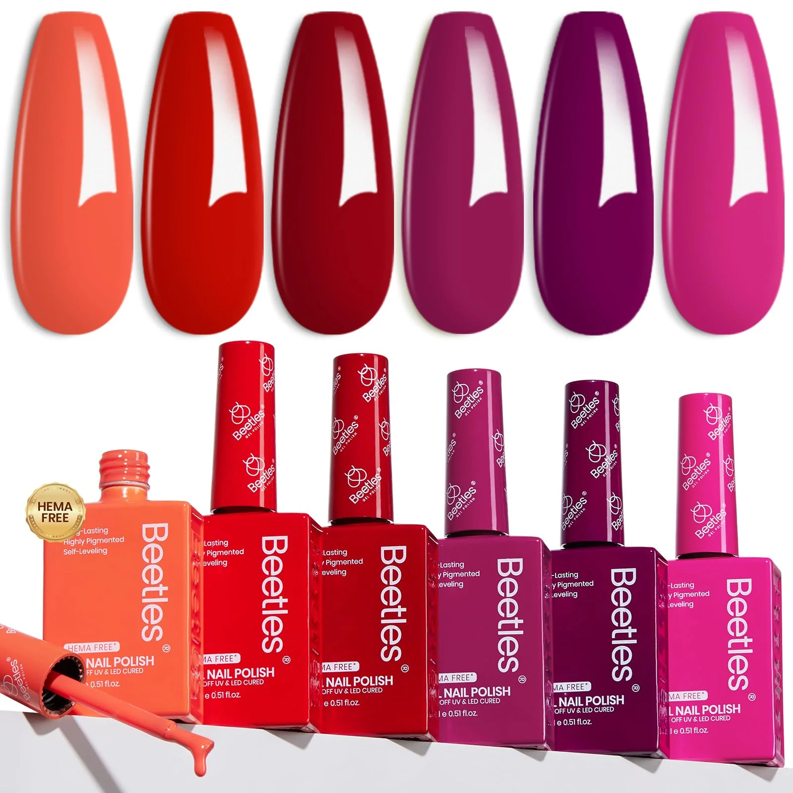 Beetles Gel Polish Fiery Passion - 15ML 6 Colors Shimmer Burgundy Gel Polish Kit - Image 8
