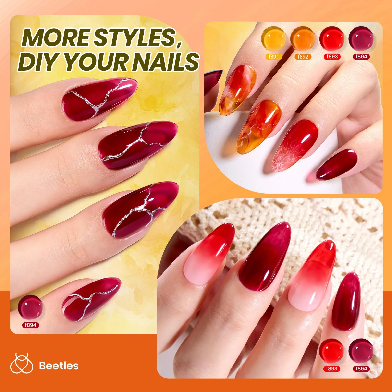 Beetles Gel Polish Long Lasting Sheer Glow Nails - 6 Colors Nail Set - Image 3