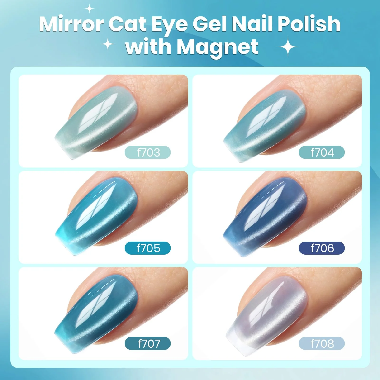Beetles Gel Polish Moonlit Mist - Summer Nails Blue Glitter Glass Cat Eye 6 Colors Gel Polish Set - Image 3