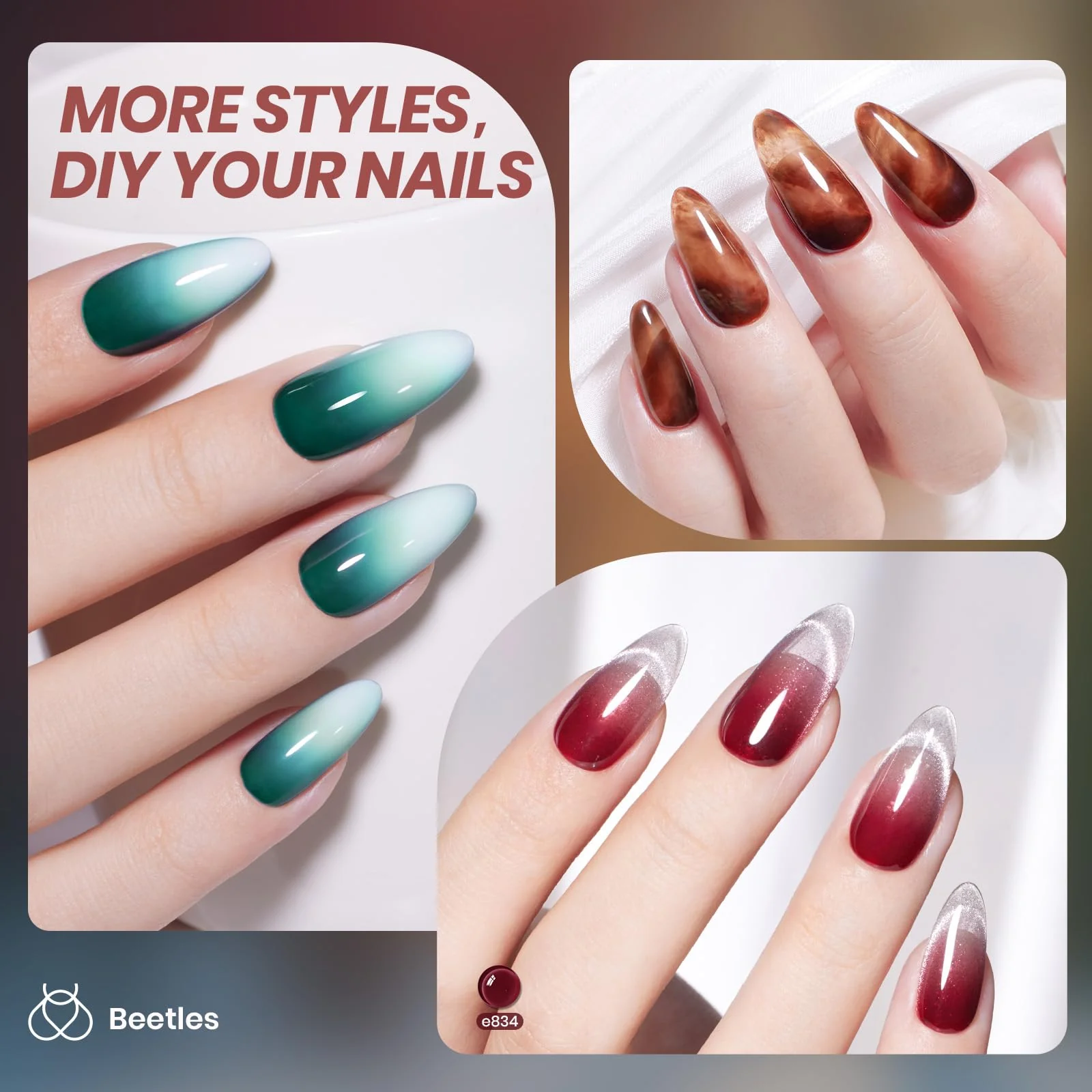 Beetles Jelly Gel Set -  6 Colors Mocha Brown Burgundy Red Purple Green Blue Fall Gel Polish Kit - Image 3