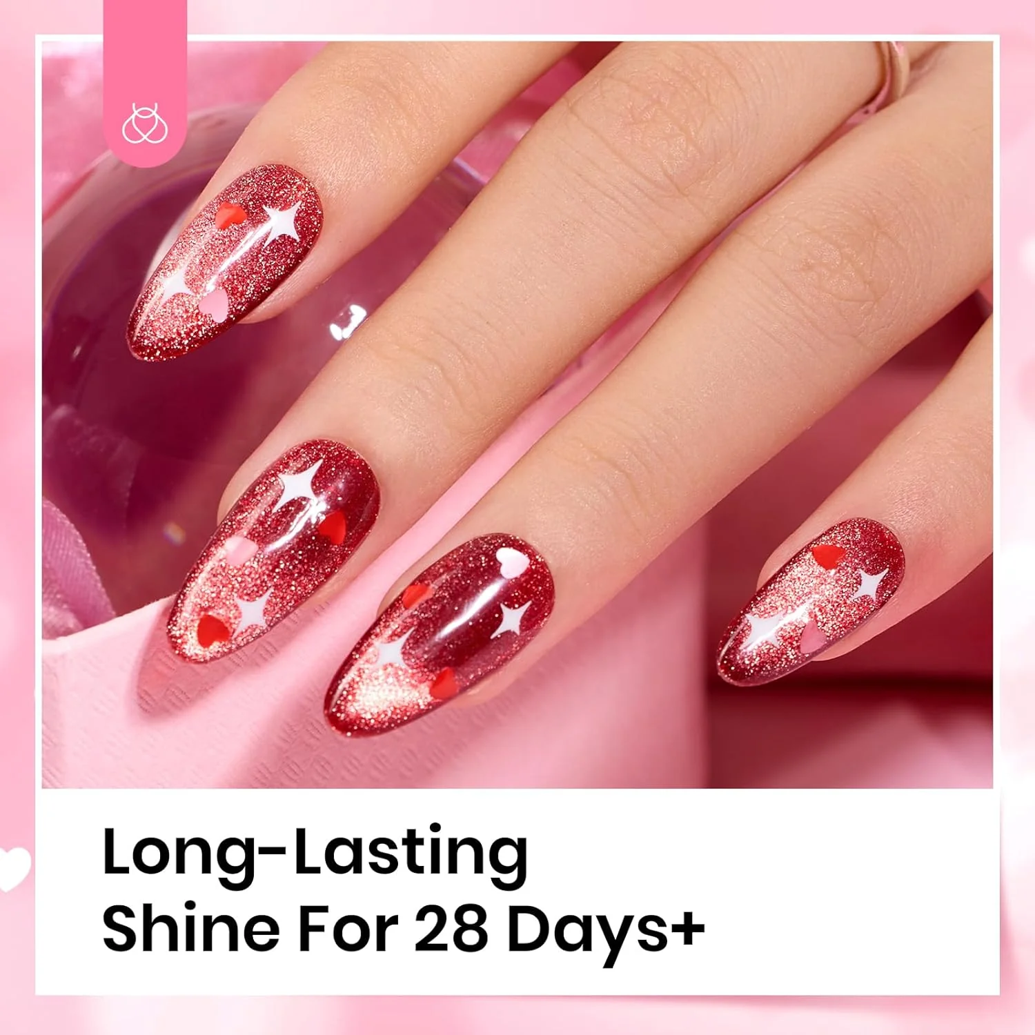 Beetles Pink & Red Heart Holographic Glitter Top Coat | 15ML - Image 5