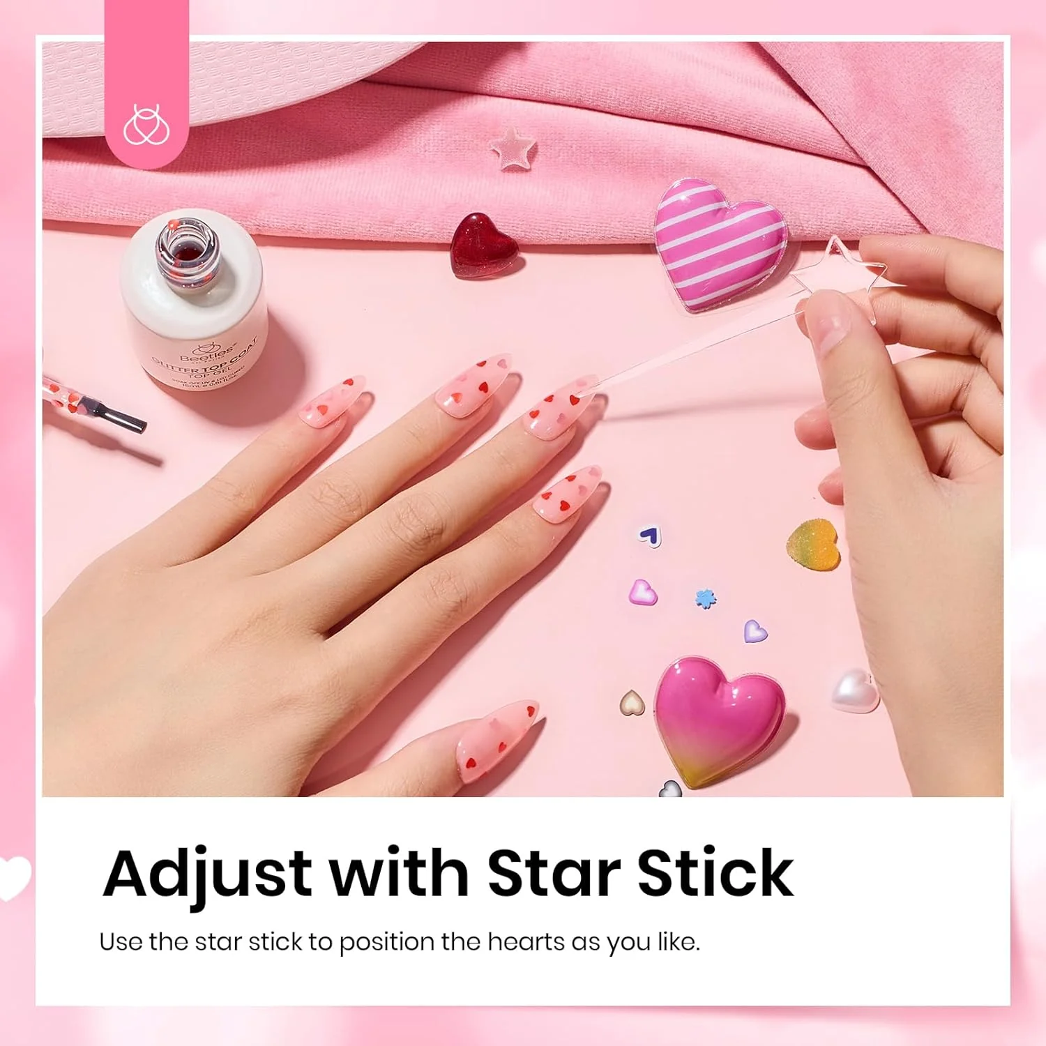 Beetles Pink & Red Heart Holographic Glitter Top Coat | 15ML - Image 7