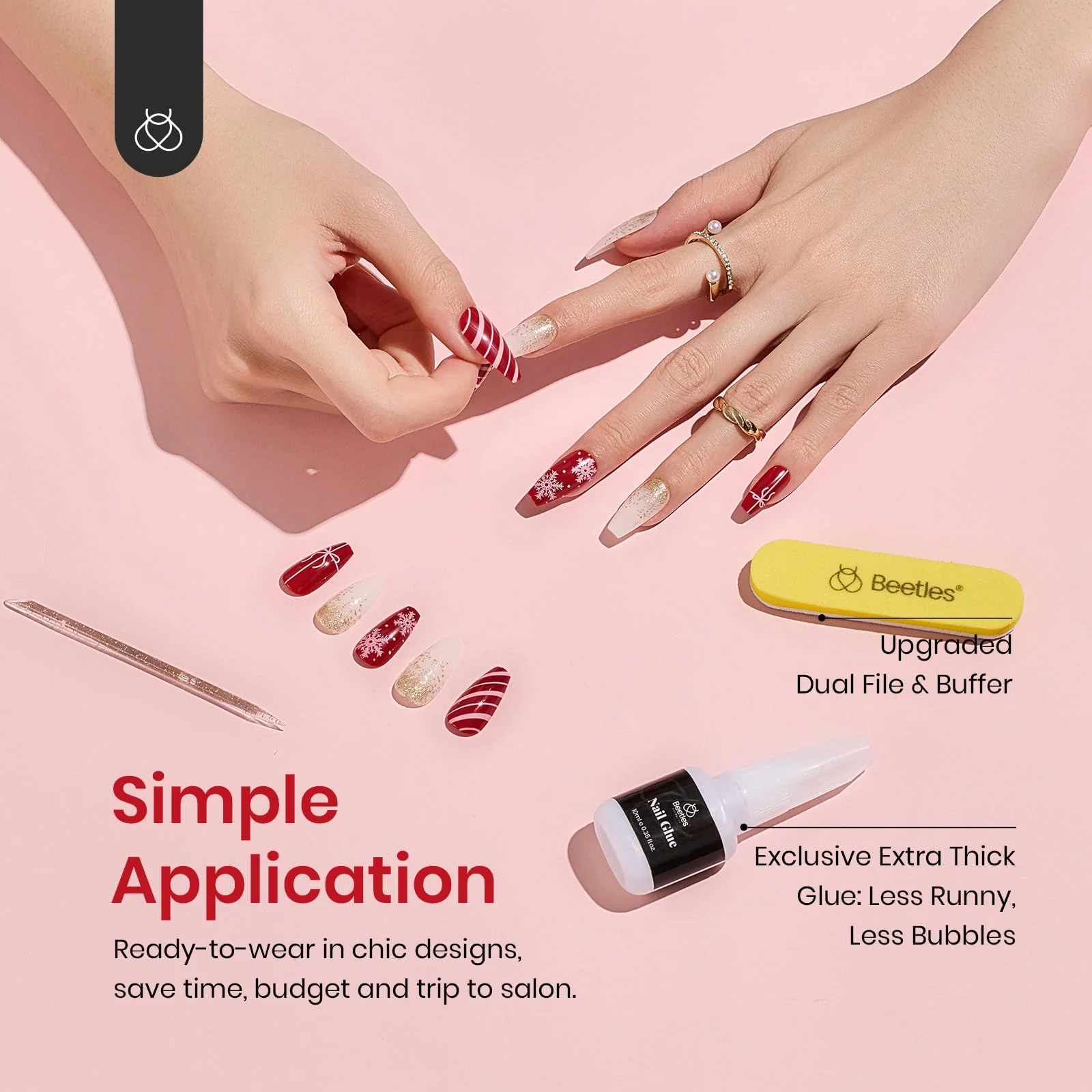 Beetles Press On Nails Medium - Supremely Fit & Natural Soft Gel Press on Nails - Image 4