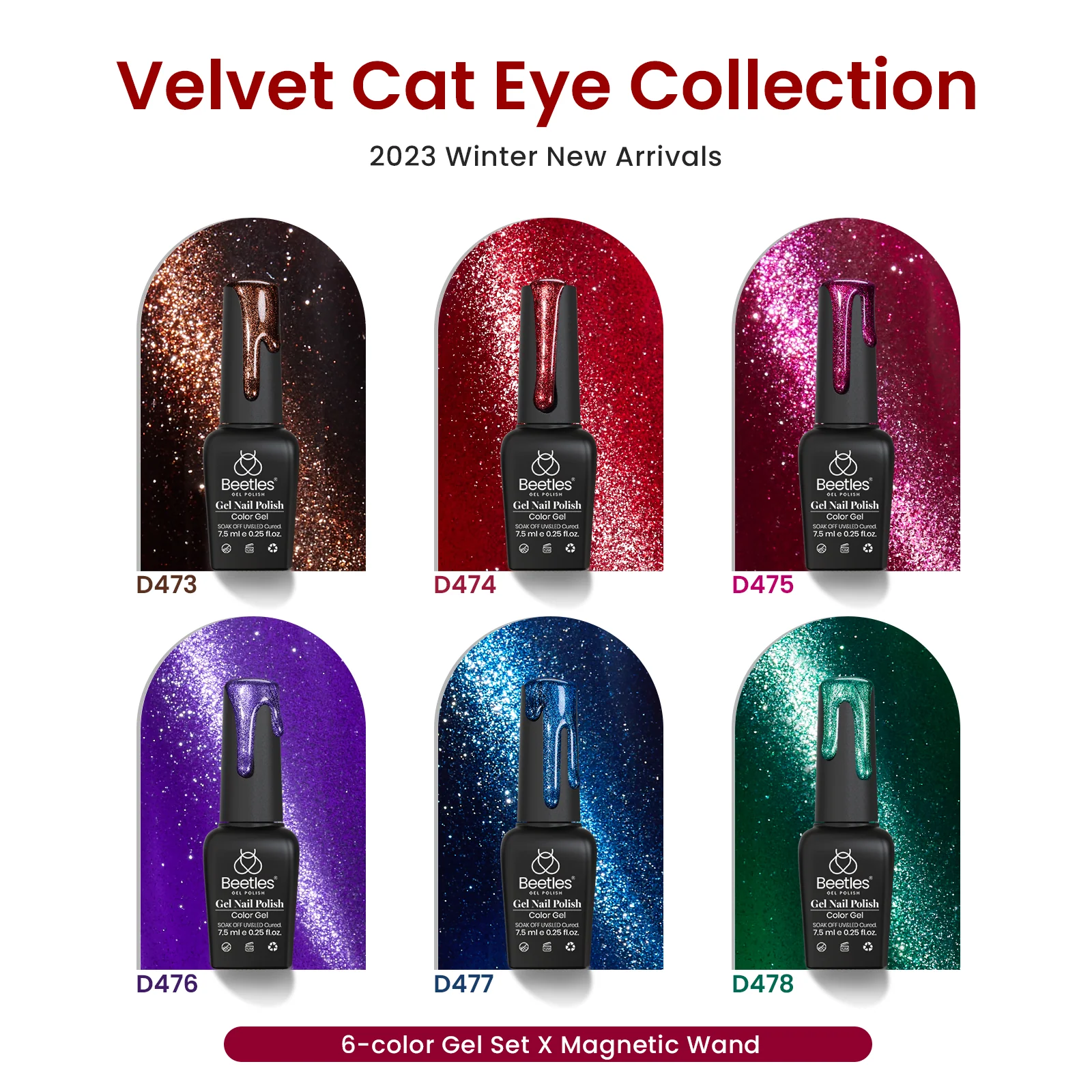 Brilliant Velvet - 6 Colors Cat Eye Gel Polish Set for Professionals - Image 3
