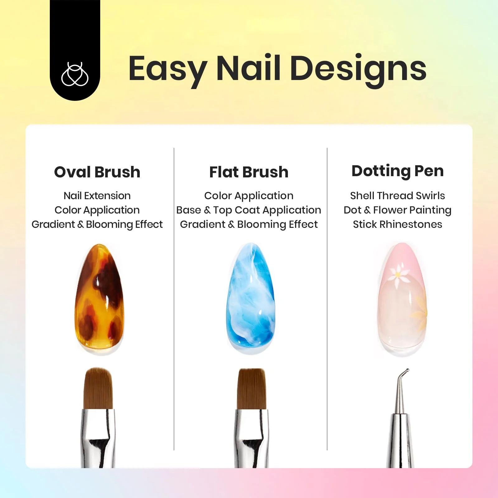 Double-ended Nail Art Brushes Kit 5 Pcs - Image 3