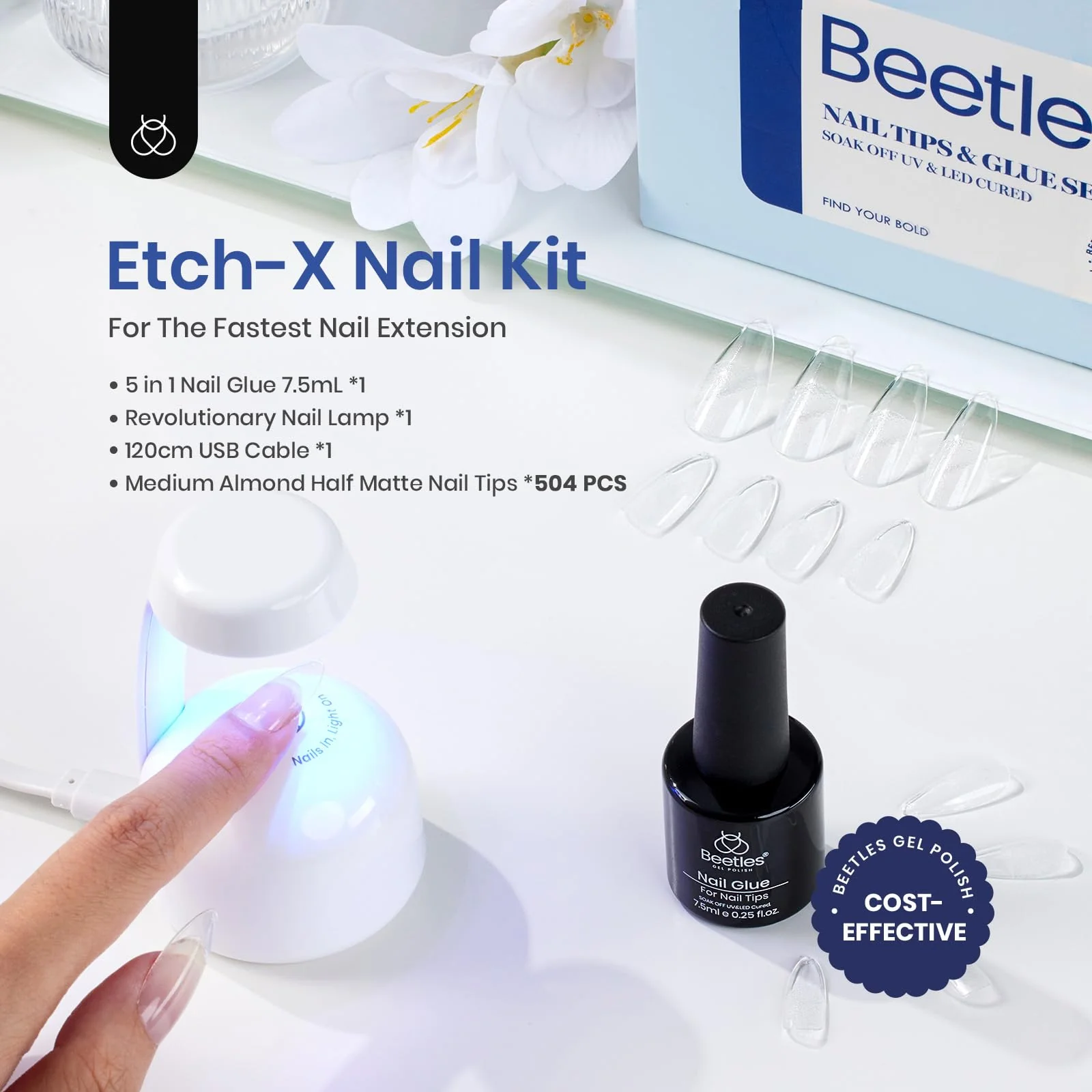 Half Matte Medium Almond Pre-shaped Tips Nail Extension Kit  #096 - Image 3