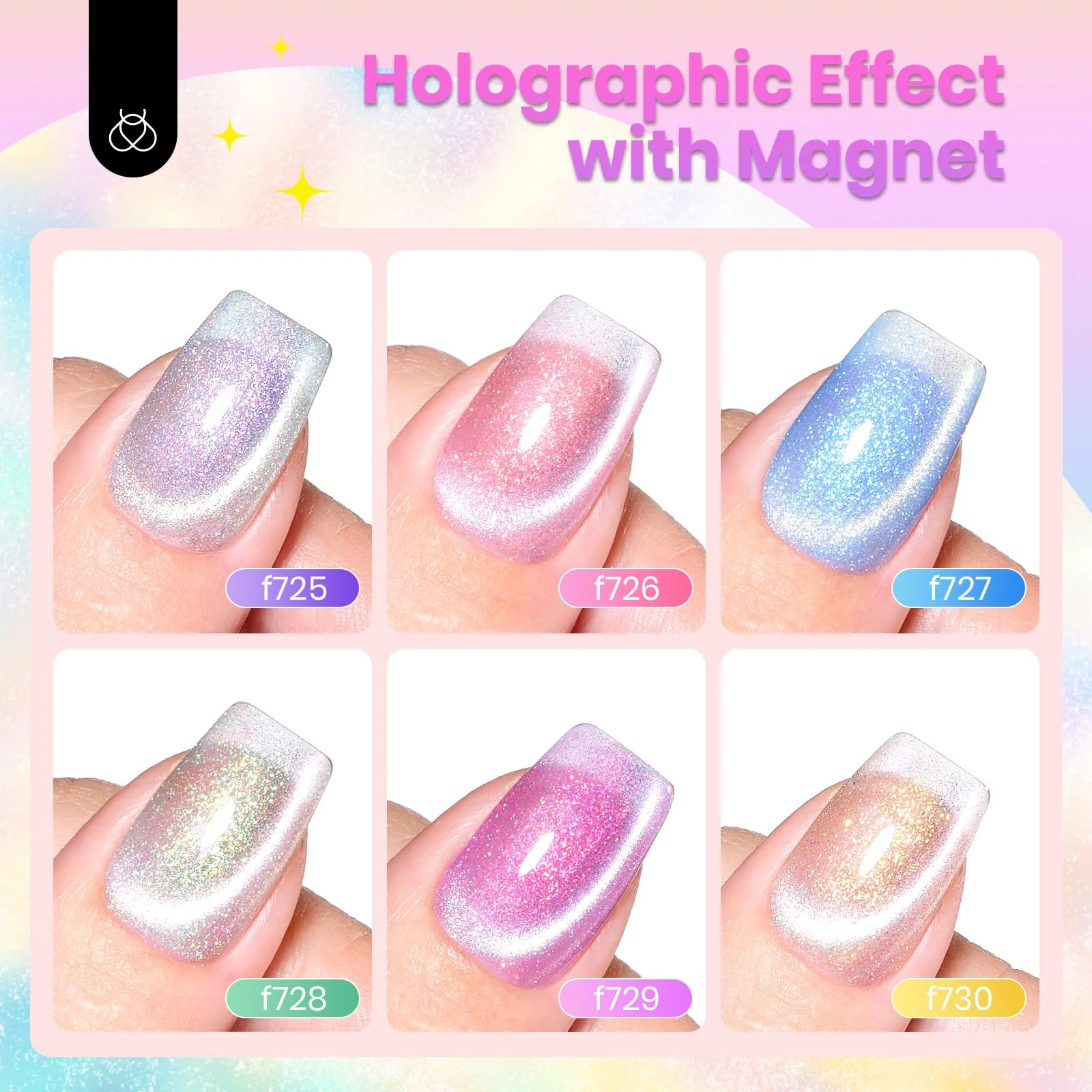 Holographic Cat Eye Gel Fairy's Descent 6 Colors Gel Nail Polish Set - Image 5