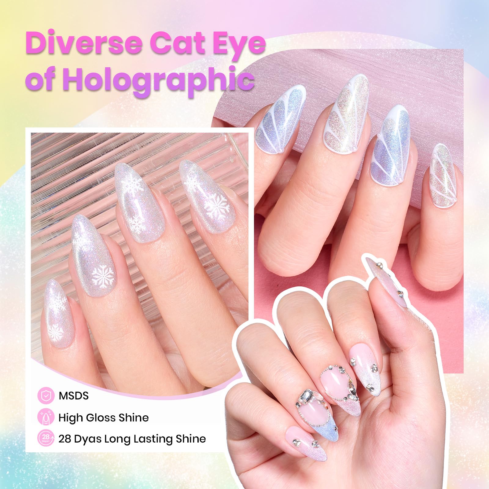 Holographic Cat Eye Gel Fairy's Descent 6 Colors Gel Nail Polish Set - Image 6