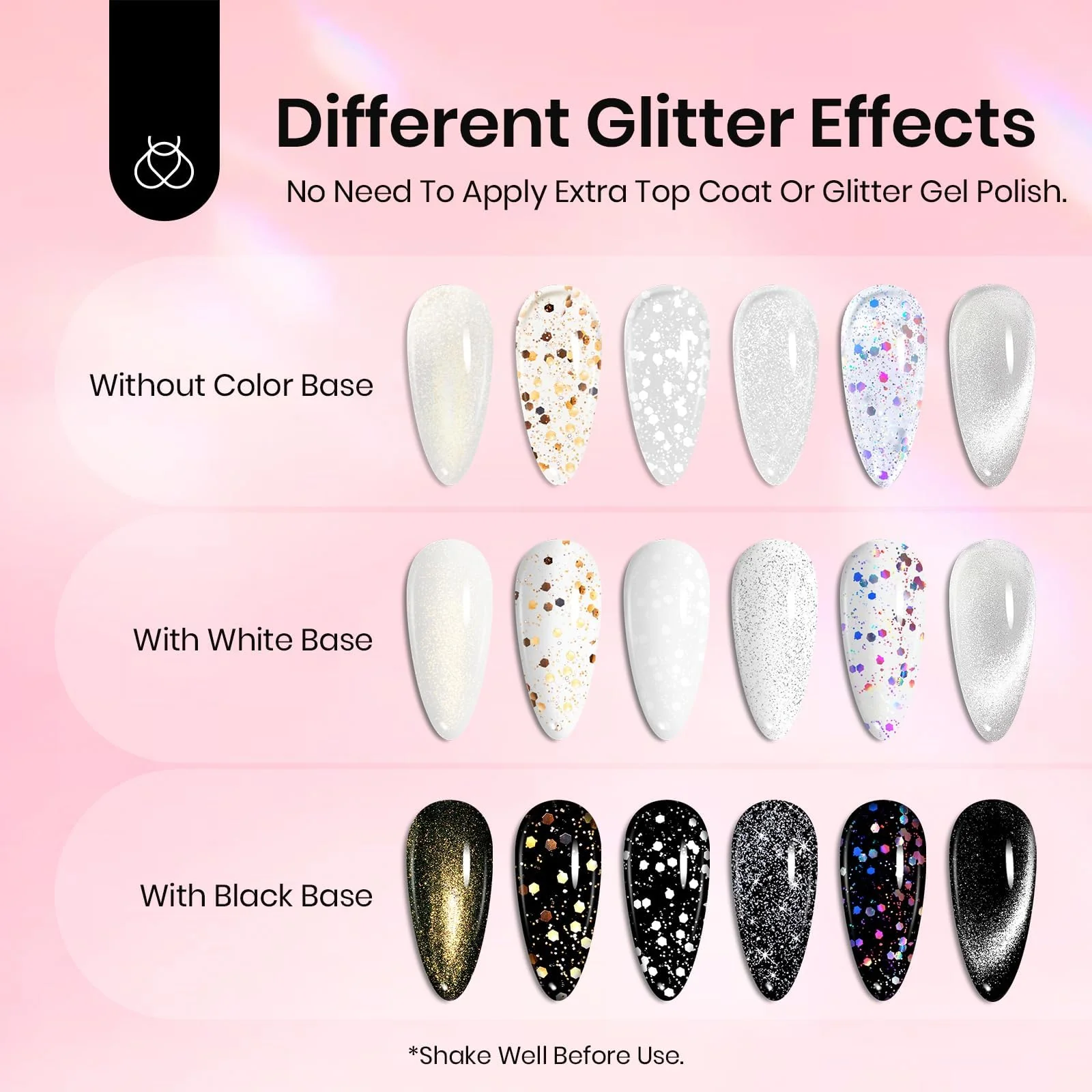 Limited Gift Box 8 Pcs Sparkly Glitter Gel Top Coat Set (Each 10ml) - Image 4