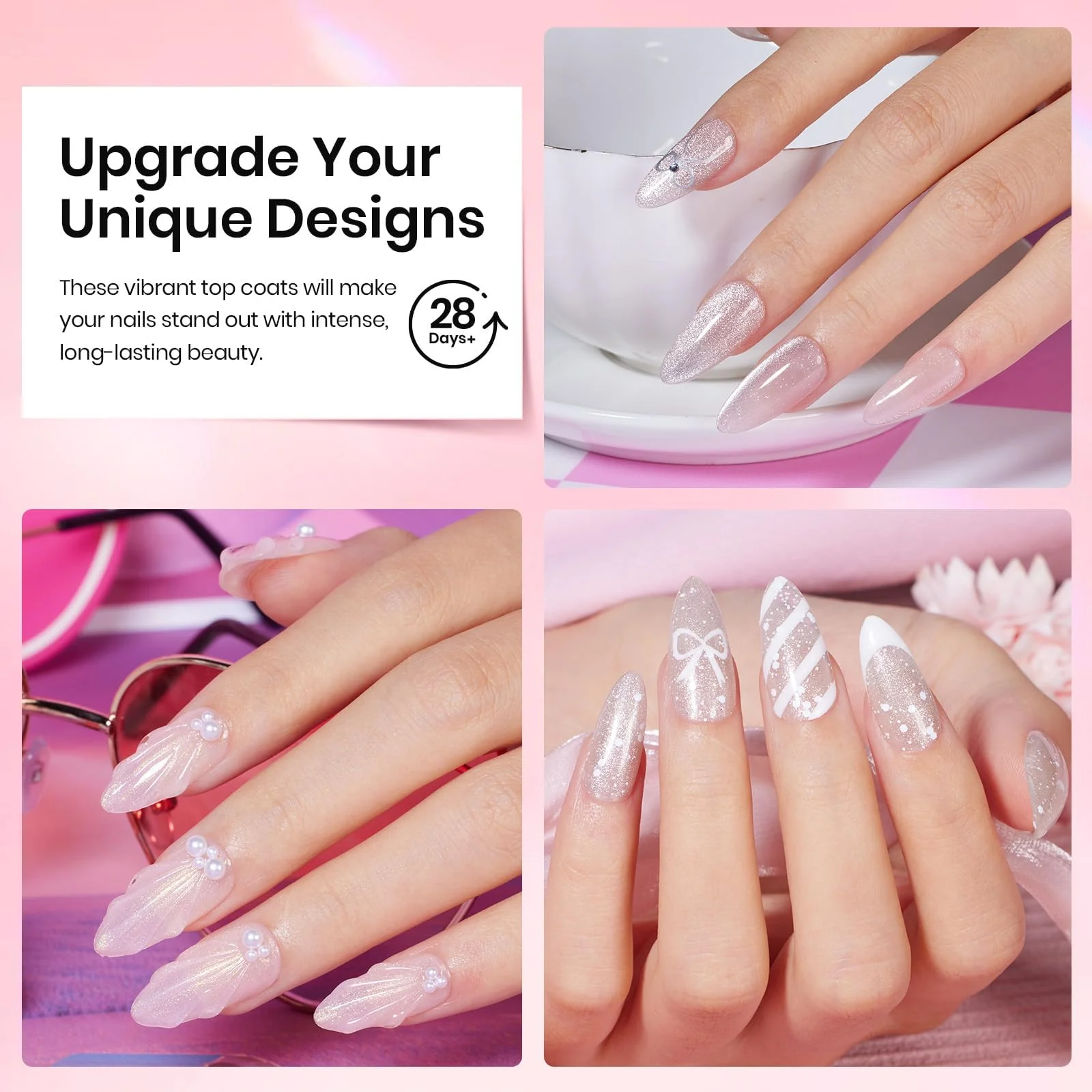 Limited Gift Box 8 Pcs Sparkly Glitter Gel Top Coat Set (Each 10ml) - Image 5