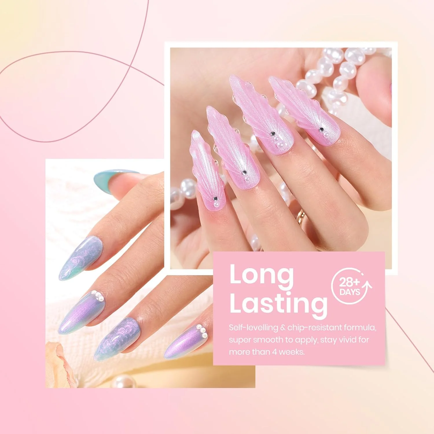 Pearly Moonstone Pearl Gel Polish | Summer Nails 6 Colors Gel Polish Set - Image 4