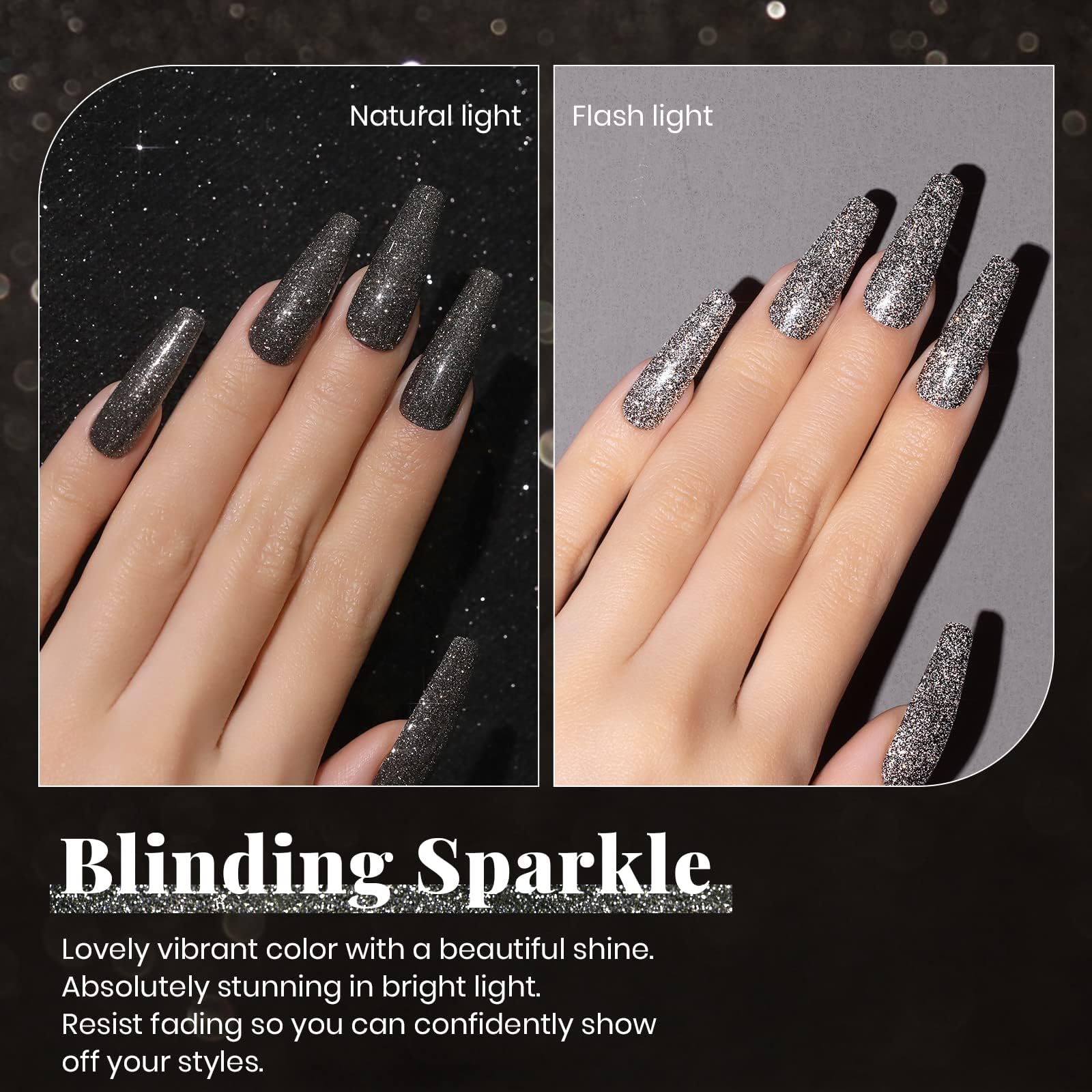 Shooting Stars Winter Nails |15ml Gel Polish Black Sparkle Reflective Shimmer Nail - Image 4